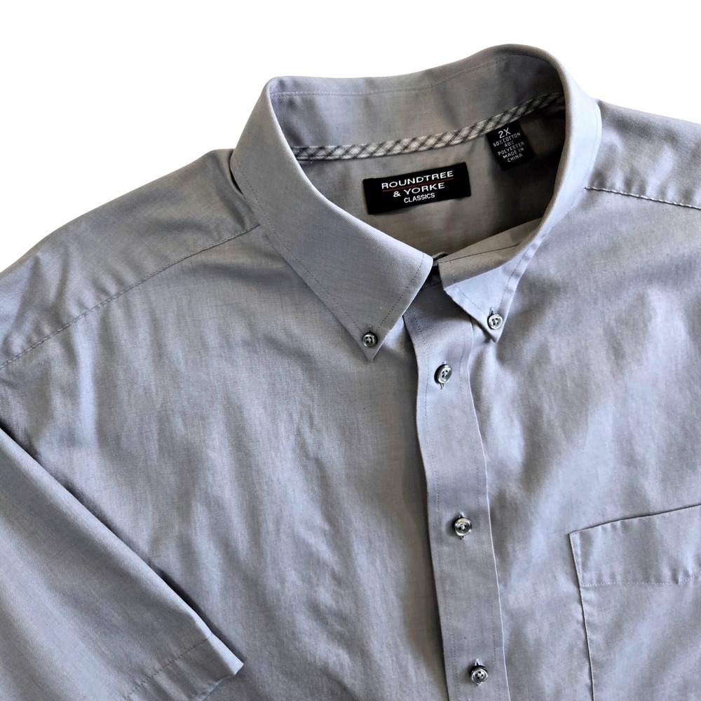 Roundtree & Yorke Classics Mens 2X Button Down Shirt Gray Short‎ Sleeve XXL